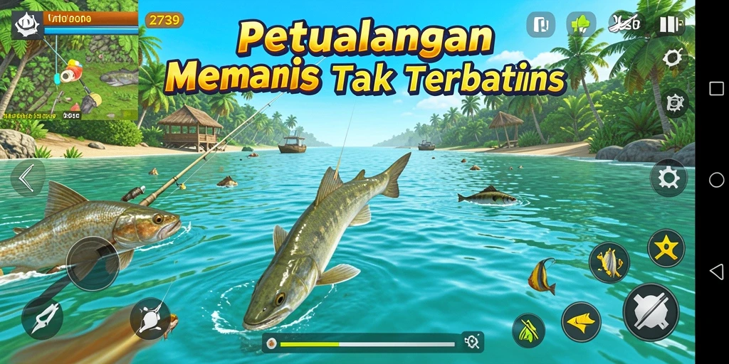 Tampilan gameplay seru dalam 2739 saat menangkap ikan.