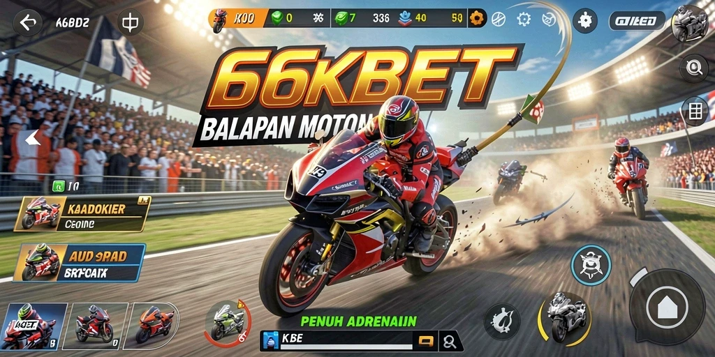 Tampilan gameplay seru dalam balapan motor di 66KBET.