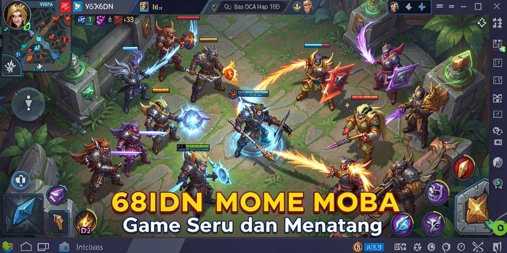 Tampilan gameplay seru dalam pertempuran MOBA.
