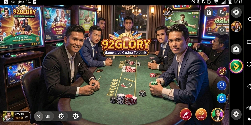 Screenshot gameplay 92GLORY menampilkan interaksi langsung dengan dealer.