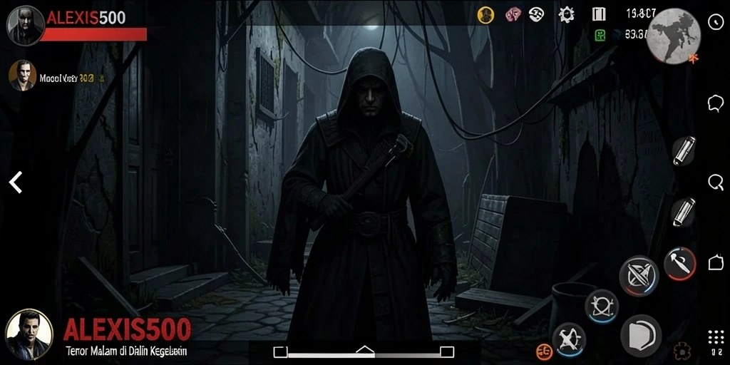 Screenshot ALEXIS500 menunjukkan suasana mencekam di dalam rumah angker.