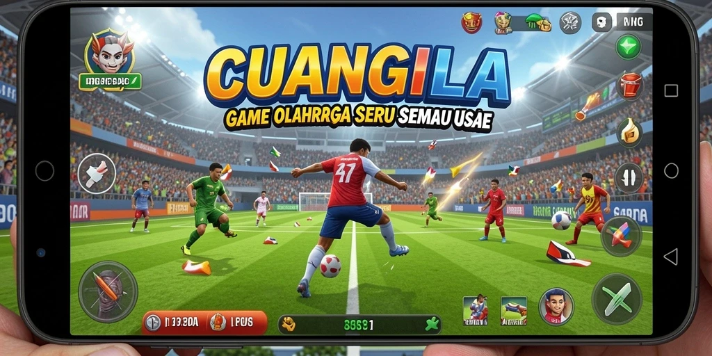 Tangkapan layar utama CUANGILA menampilkan aksi olahraga seru dan grafik menawan.