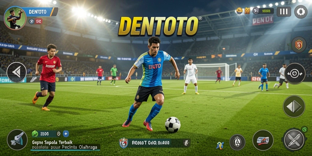 Screenshot DENTOTO menampilkan aksi seru di lapangan sepak bola.