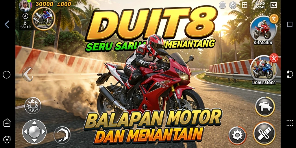 Gameplay balapan motor yang seru dan mendebarkan di DUIT8.