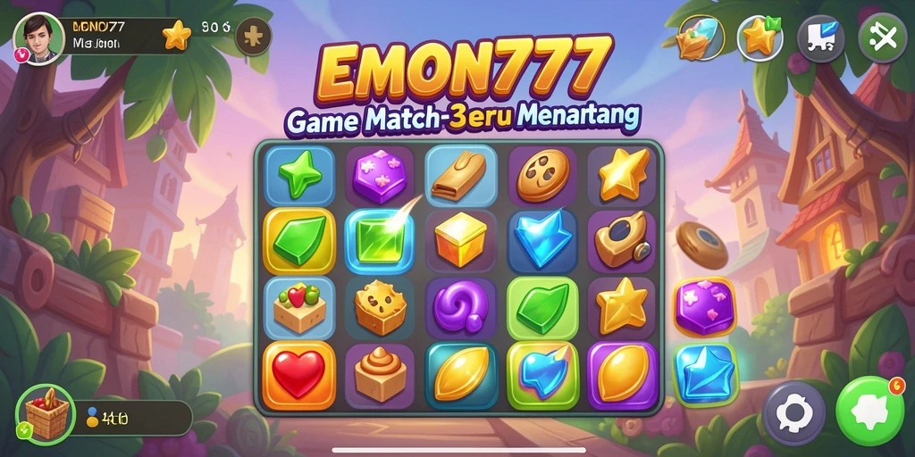 Tampilan menarik dengan gameplay mencocokkan permata di EMON777.