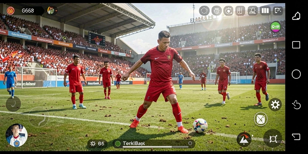 Tampilan gameplay menarik di G668 dengan aksi sepak bola nyata.