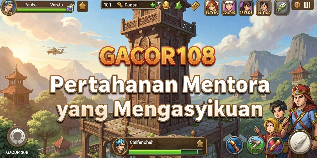 Screenshot GACOR108 menampilkan gameplay menara pertahanan yang intens dan strategis.