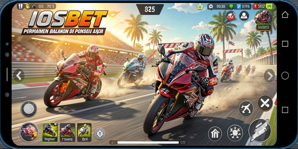 Tampilan menegangkan gameplay balapan motor IOSBET.