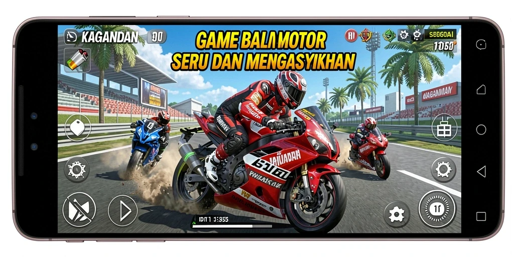 Tampilan menarik dari gameplay KAGANDAN saat balapan motor.