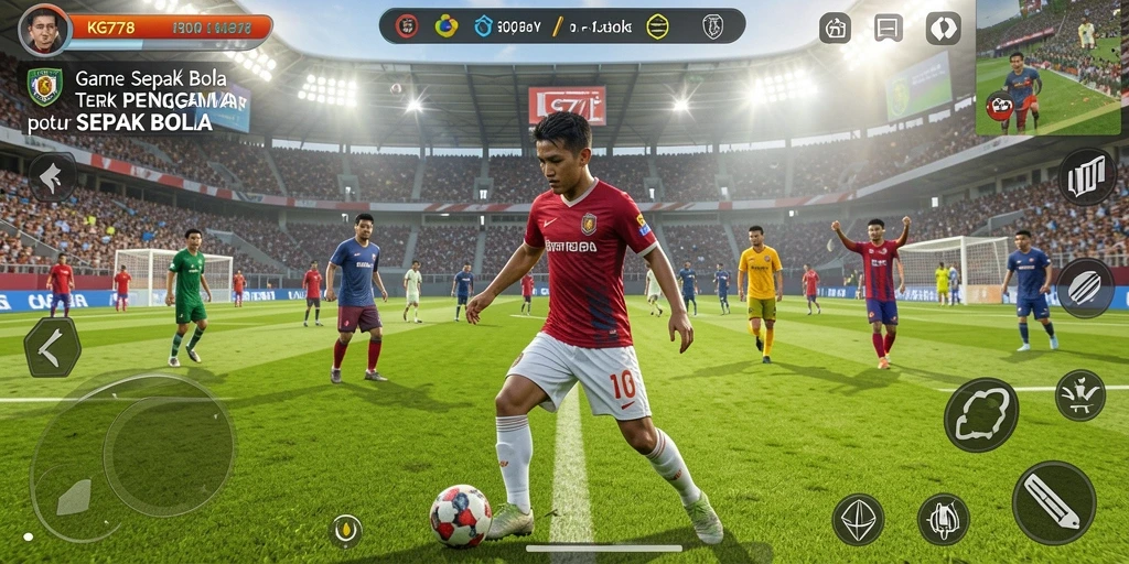Tampilan gameplay mencengangkan dengan aksi sepak bola yang seru.