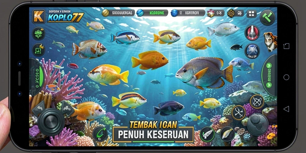 Tampilan screenshot KOPLO77 menampilkan gameplay seru saat menembak ikan.