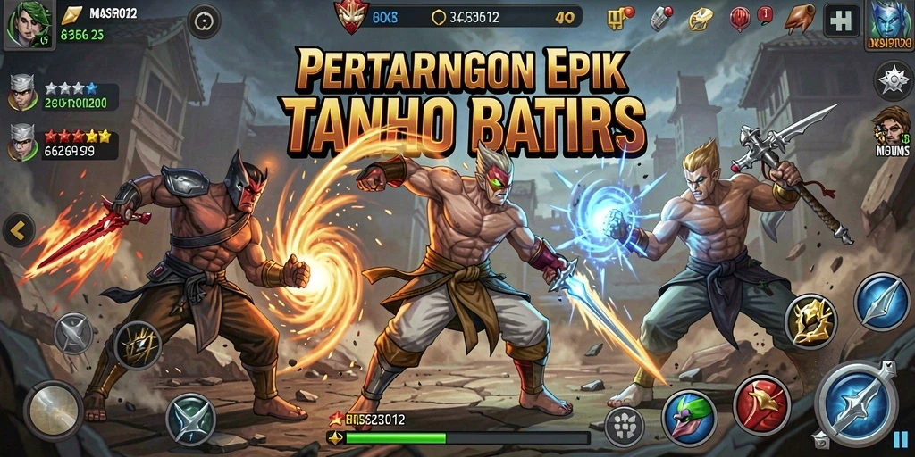 Screenshot dari gameplay <strong>MASBRO12</strong> yang menampilkan pertarungan epik.
