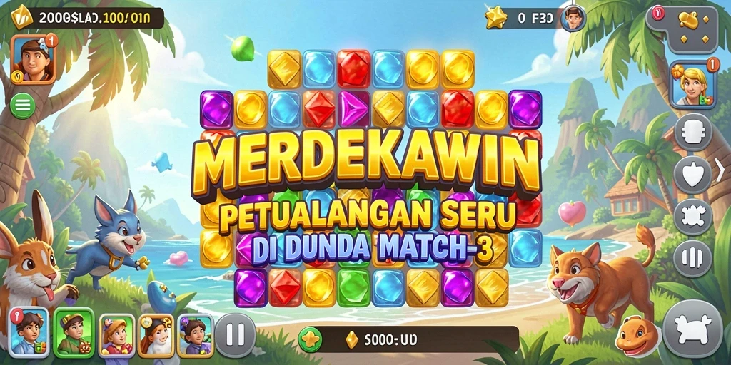 Tampilan gameplay seru dalam game Match-3 MERDEKAWIN.