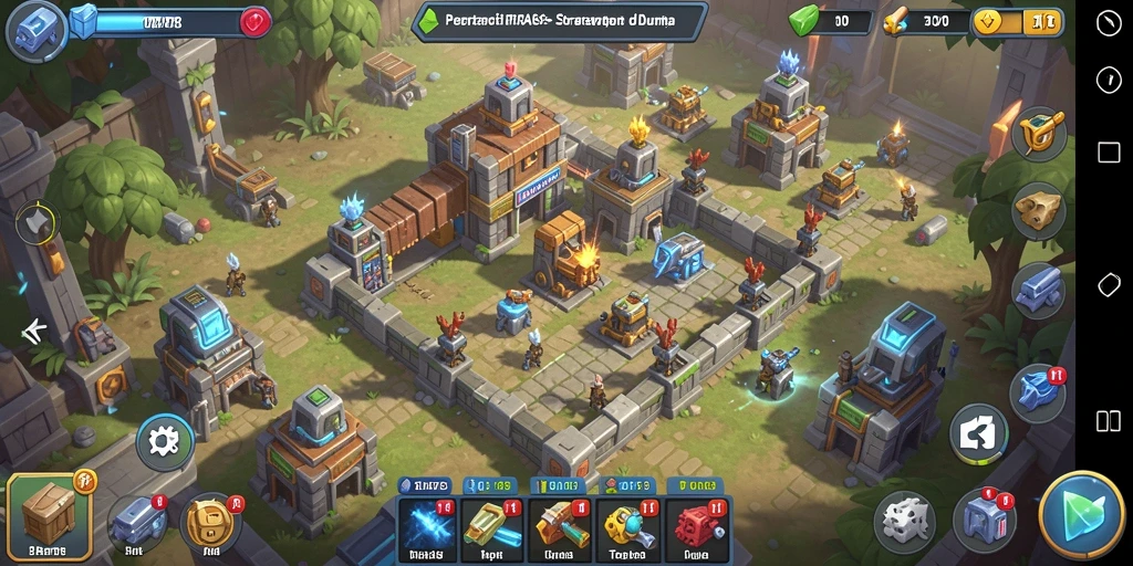 Screenshot gameplay ORA78 menampilkan aksi pertahanan menara yang epik.