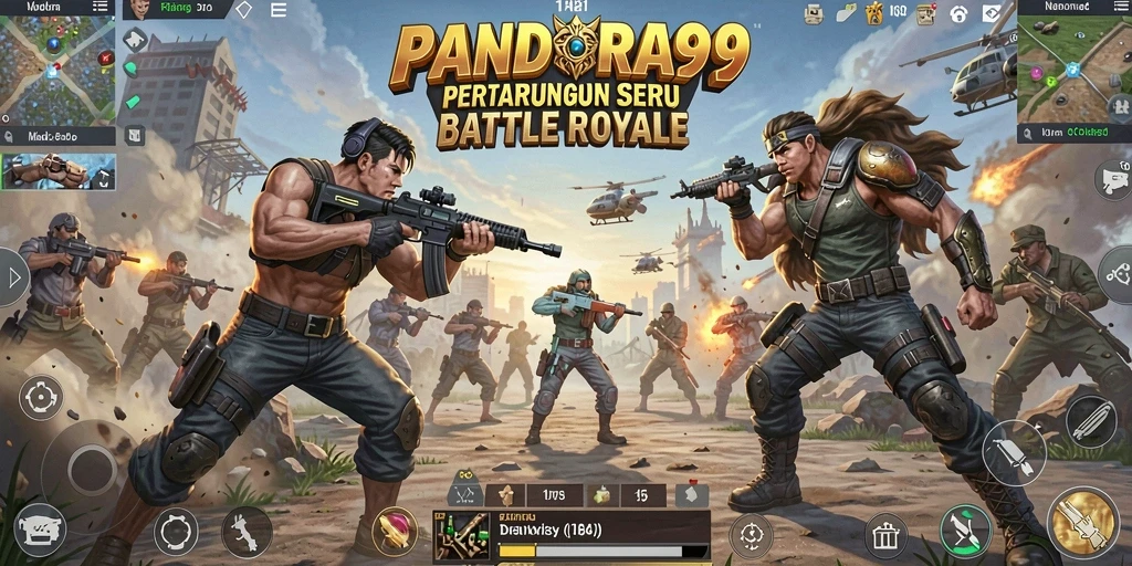 Screenshot PANDORA99 memperlihatkan aksi seru dalam pertempuran Battle Royale.