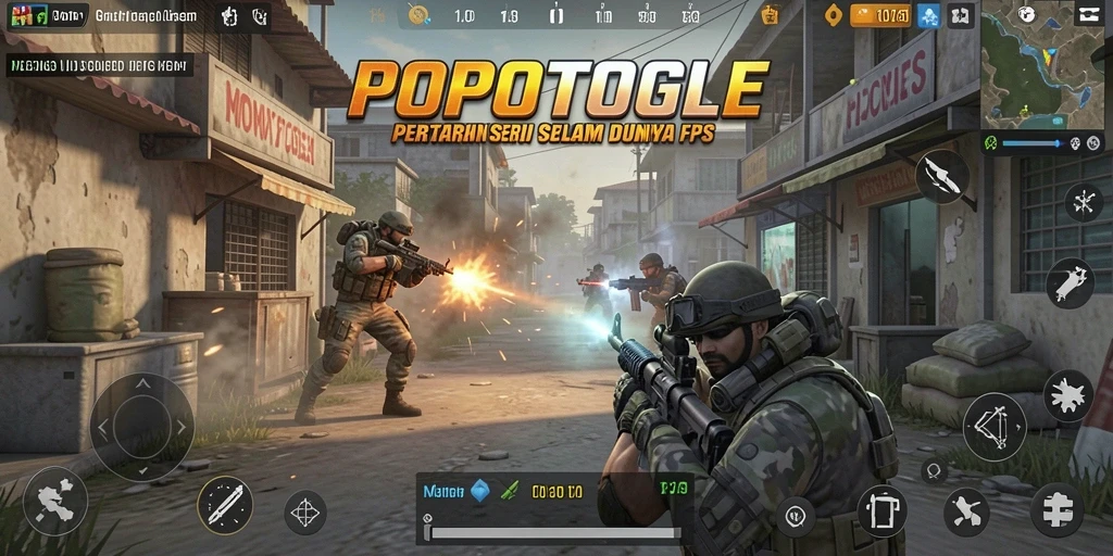 Tampilan gameplay menegangkan dalam game FPS POPOTOGEL.