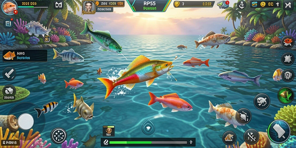 Tangkapan layar menunjukkan gameplay Tembak Ikan yang seru.