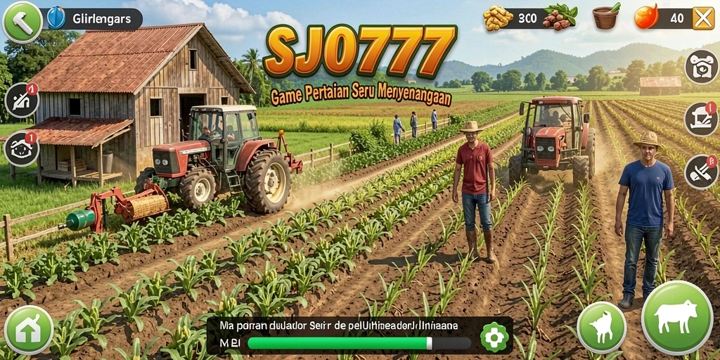 Tangkapan layar gameplay SJO777 menampilkan aktivitas bertani yang seru.