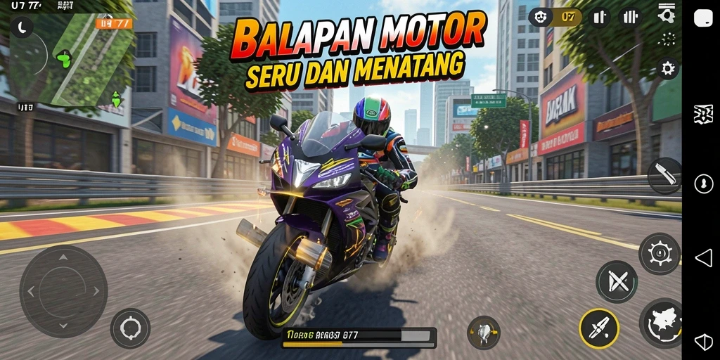 Tampilan gameplay menarik dari UT77 dengan motor balap yang cepat.